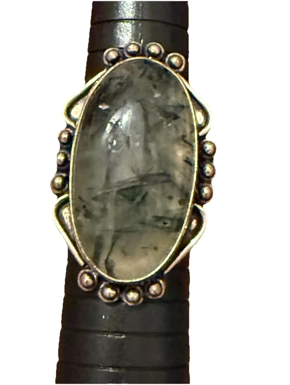Prehnite Sterling Silver Ring Size 9.5 Boho Statement Oval Green